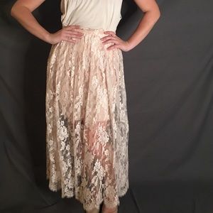 Long floral and Lacey pink skirt